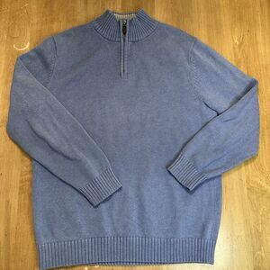 LL Bean Sweater Men L Tall 1/4 Zip Blue Knit 0 HJT1 Long Sleeve Pullover Adult